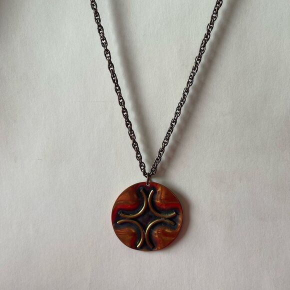 Vintage MCM Retro 1960's Copper‎ Necklace with Multi Link Chain - Picture 1 of 6